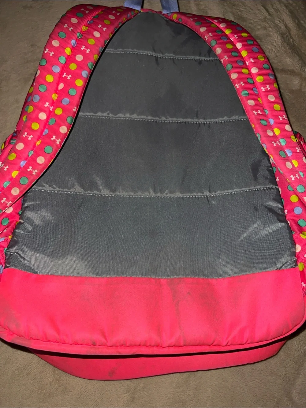 Under Armour Pink Polka Dot Backpack with Multicolor Dots
